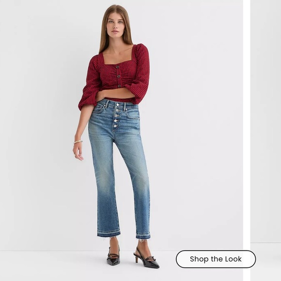 Button Front High Rise Kick Crop Jeans in Mid Vintage Wash - Picture 1 of 3